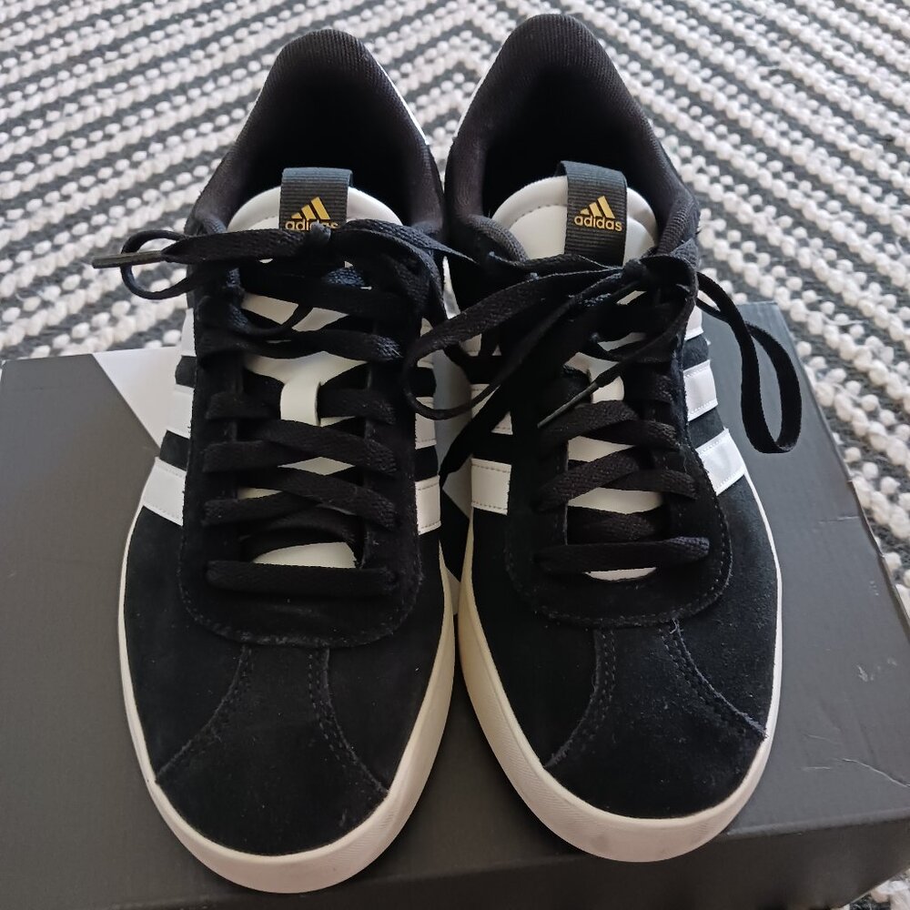 ADIDAS VL Court 3.0 Black & White Suede Sneakers Womens Size 8.5